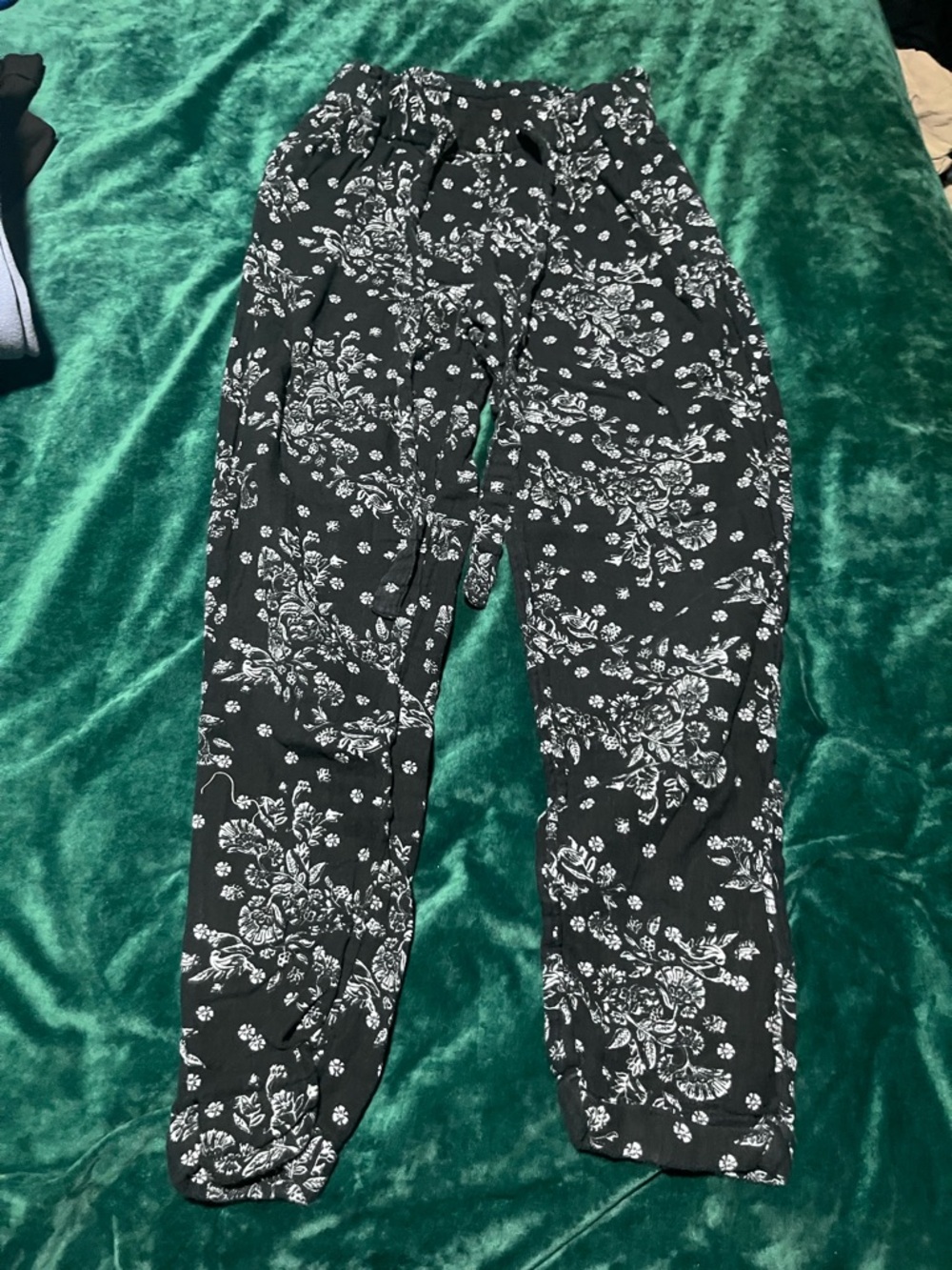 Black Floral Drawstring Joggers